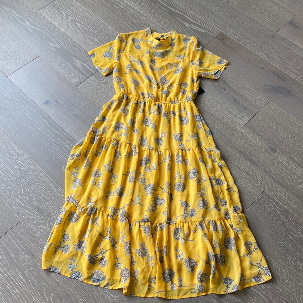 Lulu's Yellow Floral Midi Dress